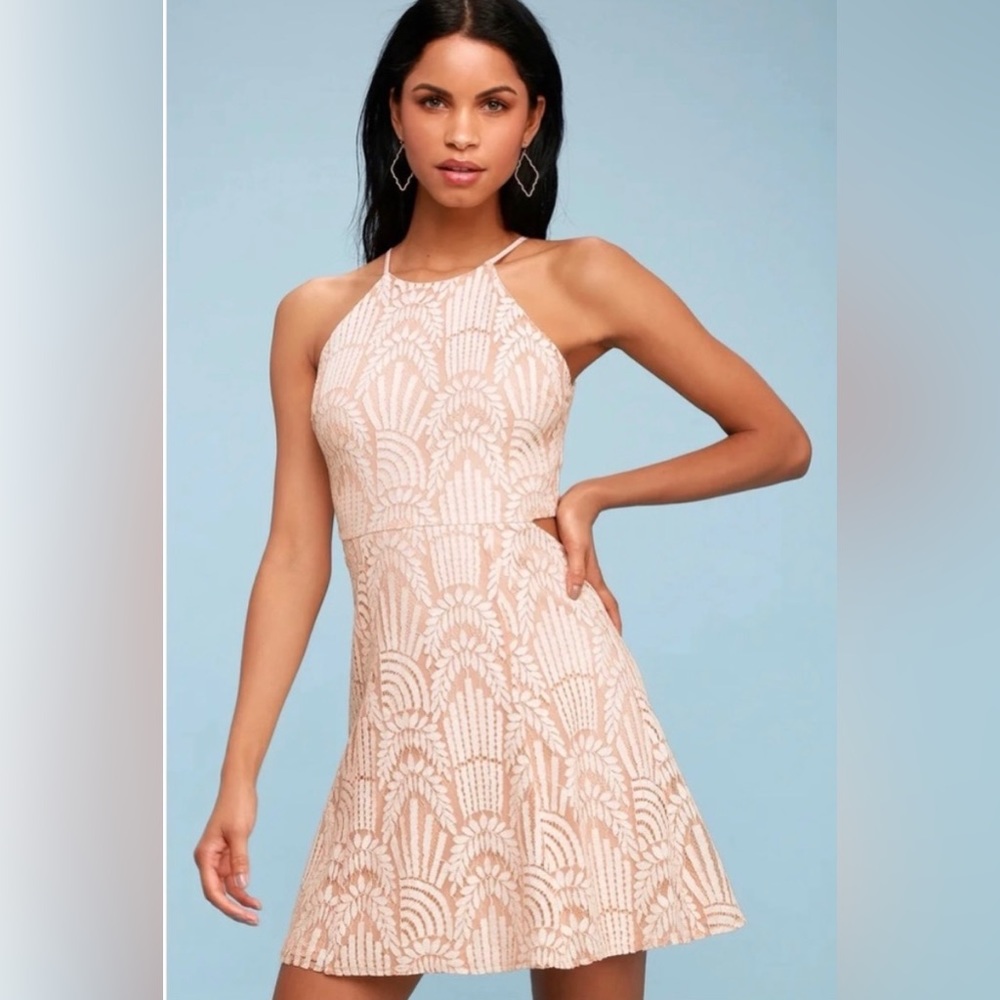 NWT Lulu’s Casey Blush Lace Skater Dress